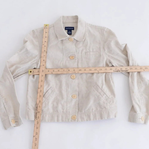 Vintage Ann Taylor Beige  40% Linen 60% Cotton Button Up Ligheightt Jacket XS - Picture 1 of 10